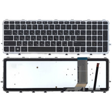 Клавиатура HP 15-j000 17-j000 черная с серебристой рамкой плоский Enter с подсветкой, новая