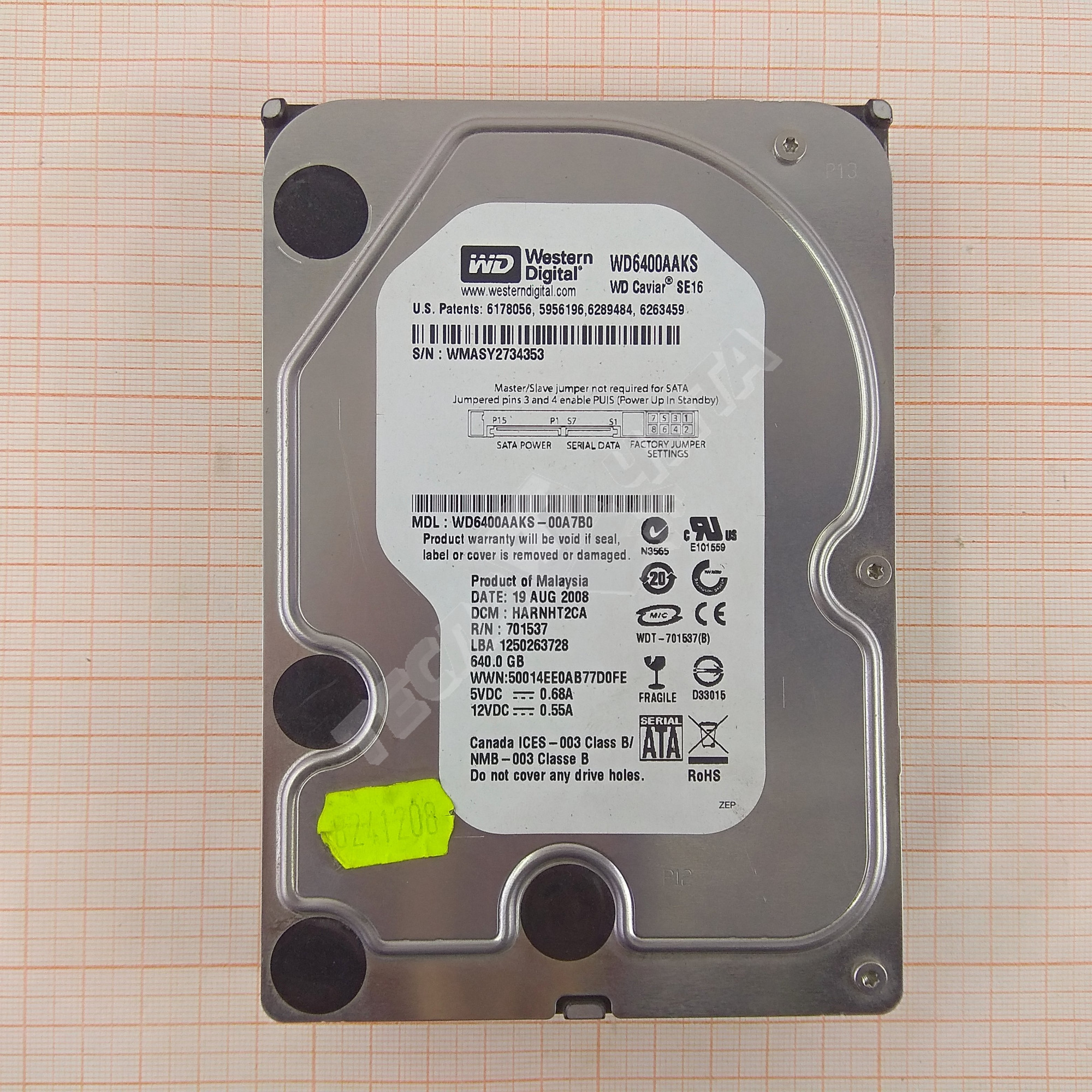 Диск HDD 3.5" Western Digital WD6400AAKS 640Gb SATA-II 16Mb 7200rpm