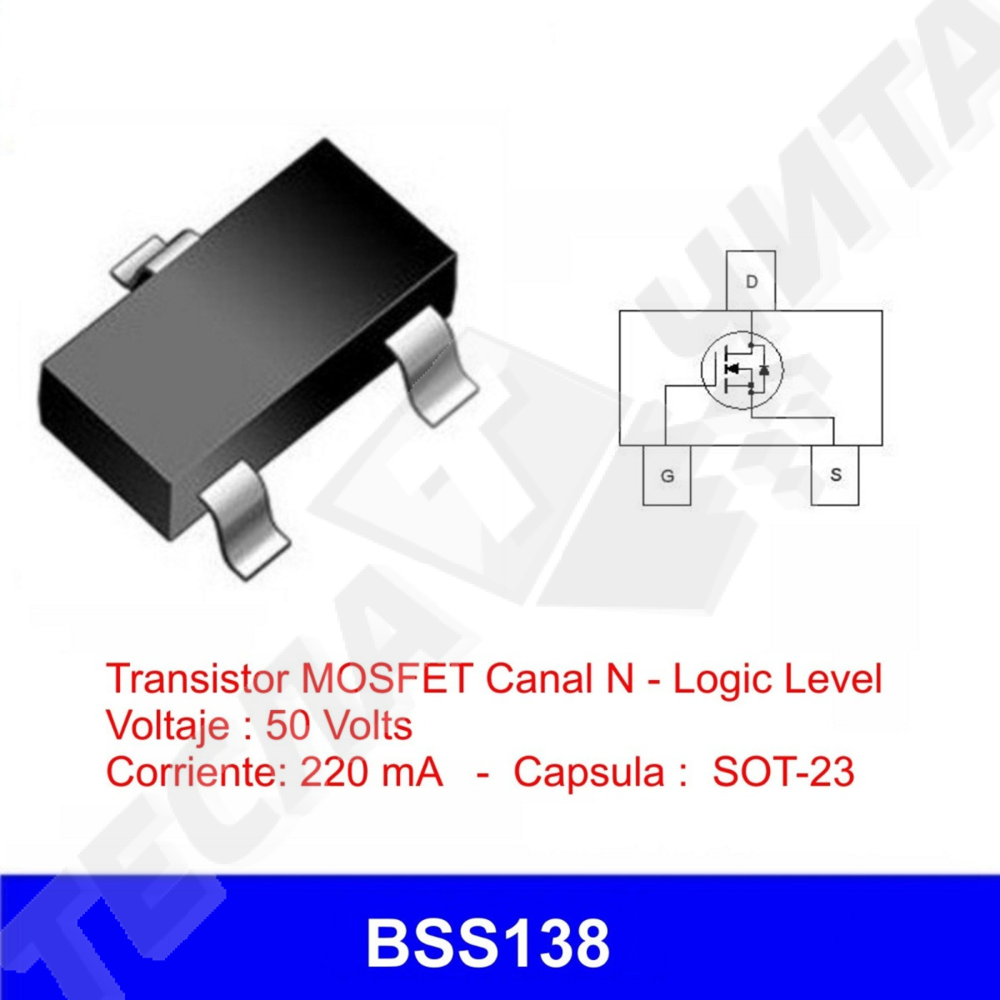 BS138 N-канал 0,22A 50V (J1Y), SOT-23 